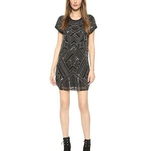 Parker Topaz Beaded Sequin Mini Dress Black Geometric Cocktail Party Size S NWT